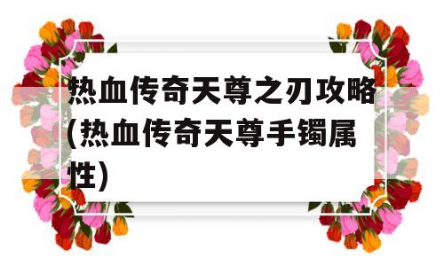 热血传奇天尊之刃攻略(热血传奇天尊手镯属性)