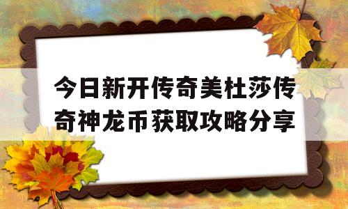 今日新开传奇美杜莎传奇神龙币获取攻略分享